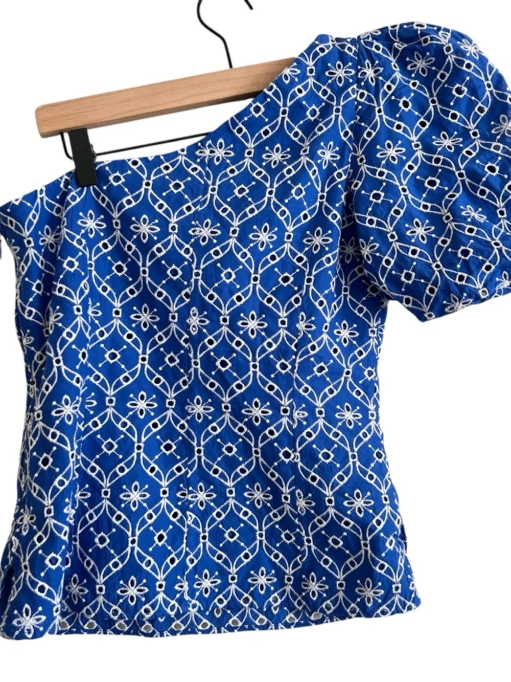 Lilly Pulitzer Blue Delilah Eyelet Embroidered One Shoulder Top